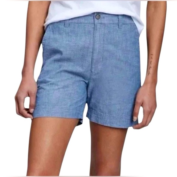 GAP, High Rise 4" Khaki Girlfriend Shorts, Size 14, Blue Chambray - Picture 9 of 10